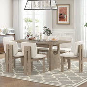 Juego de comedor de madera de 7 piezas de estilo transicional con mesa rectangular y 6 sillas