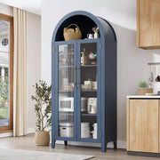 Armario alto con arcos y puertas de cristal, estantería expositora de 5 niveles con estantes ajustables para cocina o sala de estar