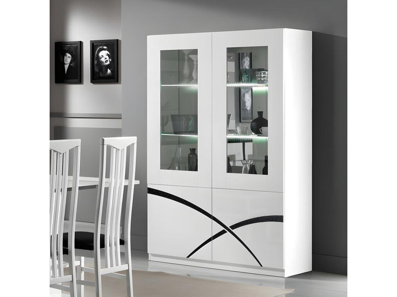 Aparador 4 puertas Blanco lacado con LED - Decoessentielle - 118 An x 46 P x 181 Al cm