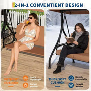 Columpio de porche para exteriores Coolmee de 3 plazas, silla columpio para patio 2 en 1 con cojines extraíbles gruesos y estructura de acero resistente a la intemperie para patio trasero y jardín