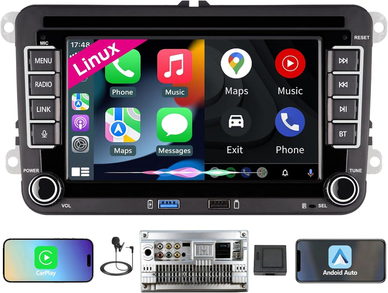 [Inicio rápido] Autorradio Linux para VW Golf 5 6/Polo, Radio VW con CarPlay y Android Auto inalámbricos integrados, Pantalla de 7" para VW compatible con controles del volante originales, AM/FM/RDS, Bluetooth, DSP, 45Wx4