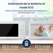 Babysense HDS2 Monitor de video para bebés con cámara y audio, vigilabebés HD 720p de 5", sin WiFi, luz nocturna ajustable, alcance extendido, audio bidireccional, zoom 4X, visión nocturna, batería de 4000 mAh