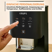 Cafetera automática Krups Coffee Crush  Extra, molinillo de acero inoxidable para café recién molido, solo 15 cm de ancho, panel de control inteligente, también para café premolido, limpieza fácil, negro, SA4028E0