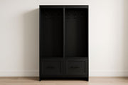 Perchero negro de MDF con cajones y ganchos 180x120x40 cm