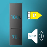 Frigorífico combi Cecotec Bolero CoolMarket Combi 250 Dark D. Capacidad de 250 L, clase D, compresor Inverter, Total No Frost, Multi Airflow y puerta reversible. Ahorro de energía garantizado.