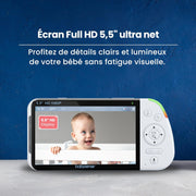 Babysense - Vigilabebés Full HD con pantalla dividida - Con 2 cámaras - Luz nocturna de 6 colores - Máquina de ruido y luz - Batería de 20 horas - Conexión segura sin WiFi