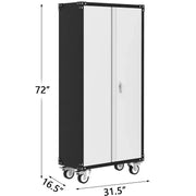 Gabinete de almacenamiento para garaje con ruedas y tablero perforado, armario de metal con cerradura de 72" de altura, 2 puertas y 4 estantes ajustables para taller de garaje
