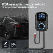 Tera EV Ladegerät Smart APP mit 32A Typ 2 22kW oder 11kW Heim Ladestation 400V CE & TÜV Wallbox 7m Ladekabel mit Ladegerätehalter App-Steuerung CEE 3-Phasen Stecker für Alle EVs und PHEVs W01 Schwarz