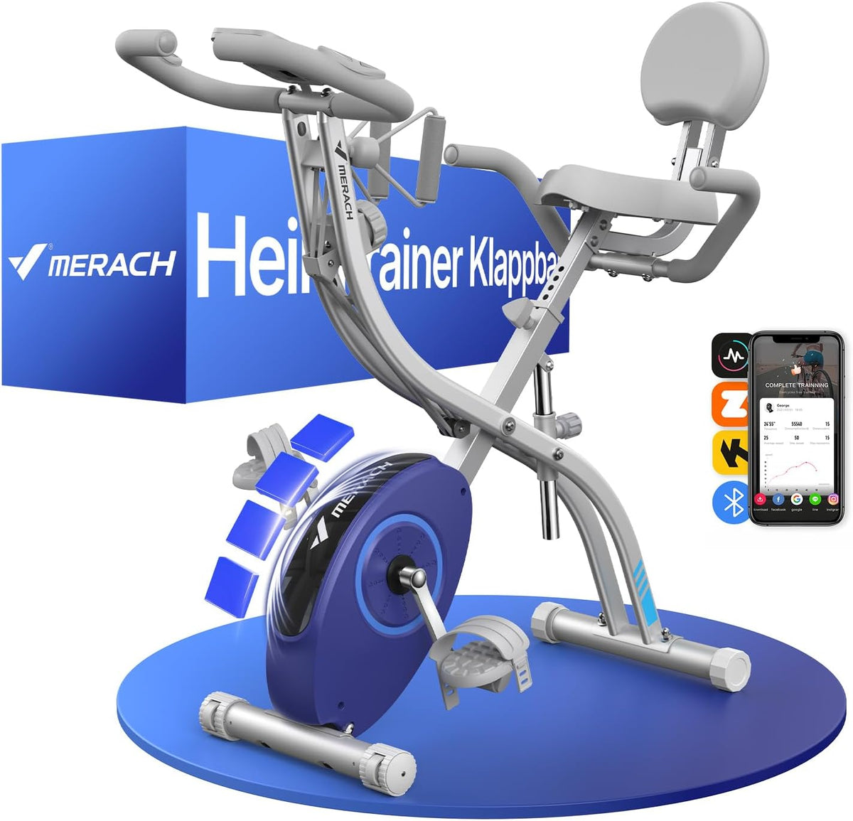 MERACH Bicicleta estática plegable 4 en 1, bicicleta de ejercicio con monitor LCD y medición de pulso manual, bicicletas de fitness magnéticas con cómodo cojín de asiento, para el hogar, que ahorra espacio