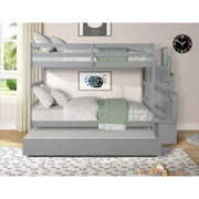 Literas gemelas sobre gemelas con cama nido individual y función de almacenamiento en escalera, color gris