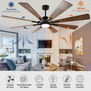 Ventilador de techo con luz, control remoto y 8 aspas grandes de madera