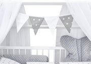 Set completo de cuna Baby Delux, cama casita de 60x120 cm, color blanco, con cajón, barrera anticaídas, colchón, ropa de cama y set de decoración (Prince Stars)