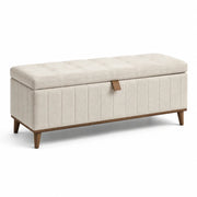 Banco tapizado con almacenamiento, lino, madera, beige