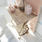 Consola Loberon Ciattos marrón antiguo: mesa consola de hierro con estante de madera de abeto, diseño nostálgico, aprox. 70 cm x 57 cm x 34 cm, marrón antiguo