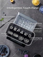 FOHERE Máquina de hielo de acero inoxidable 24 kg/24h, 24 cubitos en 10 min, 3,2 L, doble entrada de agua, 40 dB, temporizador, autolimpieza, descongelación