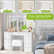 Tocador Moasis 46 con enchufe integrado, espejo iluminado y soporte para secador de pelo - 55.8" Al. x 46" An. x 11.7" Prof.