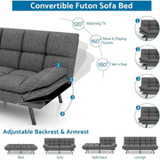 Sofá Cama Futón de Espuma Viscoelástica Convertible con Respaldo Dividido Ajustable para Espacios Pequeños