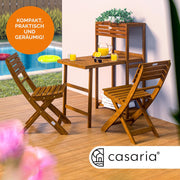 Set de balcón Casaria® para 2 personas, resistente a la intemperie, plegable, madera con certificación FSC®, capacidad de carga de 160 kg, 94x61x117 cm, para jardín, balcón, terraza, 3 piezas, muebles de balcón
