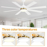 Ventilador de techo negro de 65 pulgadas y 8 aspas con luz y control remoto