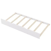 Estructura de cama individual con nido y barandilla, cama de plataforma de perfil bajo con escaleras para niños y niñas