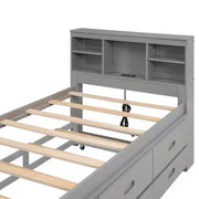 Cama tipo plataforma con nido y cajones, cama tipo plataforma con almacenamiento y USB, cama tipo plataforma de madera con estantería