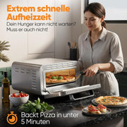 Horno de pizza eléctrico ProfiCook® | 400 °C | piedra para pizza auténtica | incluye pala para pizza | ajuste variable de tiempo y temperatura | horno eléctrico para pizza | para pizza en menos de 5 min | pizzamaker | PC PO 1323