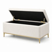 Banco de almacenamiento de terciopelo beige con estructura de metal 120 cm