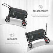 Carrito plegable EA-TR-21830S 225 L hasta 150 kg con freno, techo, manillar de empuje y tracción, 4 ruedas