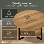 Mesa de centro red onda skølm Drakkar Ø70 cm – Mesa de salón de madera maciza de roble y estructura de metal – Mesa de sofá con 2 estantes – Mesa auxiliar pequeña aceitada – Mesa de madera para salón con espacio de almacenamiento – Mesa de centro