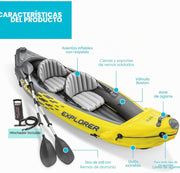 Kayak Intex Explorer K2, set de kayak inflable para 2 personas con remos de aluminio y bomba de aire de alto flujo