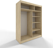 Armario corredero ML Furniture de 150 cm con espejo, armario para dormitorio, armario multiusos para salón - 150 x 200 x 58 cm; color: blanco, armario de puertas correderas