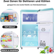 Refrigerador con congelador Merax, combinación frigorífico-congelador, frigorífico pequeño con 51L y congelador de 21L, silencioso, LED, estantes de vidrio, cajón para verduras, estantes en la puerta, para cocina, sala de estar, oficina, negro