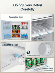 Refrigerador con congelador FOHERE 90L, mininevera pequeña con 7 niveles de temperatura ajustables, eficiente energéticamente y ultrasilenciosa para residencia de estudiantes/oficina, blanco