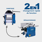 Regruesadora y cepilladora compacta Scheppach HMS850 | Potencia 1250W | 2 cuchillas de acero rápido | Ancho de cepillado 204mm | Altura de paso 120mm | Velocidad del eje 8500 rpm