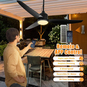 Ventilador de techo con iluminación y mando a distancia, resistente al agua IP65, ventilador de exterior regulable, lámpara de techo moderna con ventilador, ventilador silencioso con luz para dormitorio, balcón y exterior