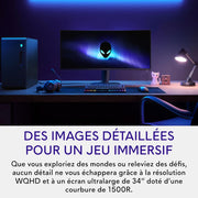 Monitor Gaming Alienware 34 - AW3425DWM, WQHD (3440x1440), 21:9 Curvo 1500R, 180Hz, VA, 1ms, AMD FreeSync Premium, VESA AdaptiveSync, 95% DCI-P3, HDR400, DisplayPort, 2 HDMI, 3 USB, Garantía de 3 años