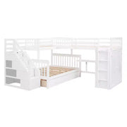 Litera en forma de L Whisen Modern Design, cama individual sobre matrimonial, con 3 cajones, escritorio portátil y armario