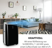KLARSTEIN Grandbreeze Pro 14K – Aire acondicionado portátil, deshumidificador, ventilador, 3 velocidades, 14000 BTU/1,65 kW, habitación: 42 a 68 m², flujo: 460 m³/h, eficiencia energética A – Blanco