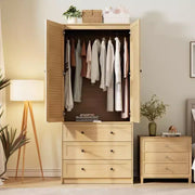 Armario ropero COZONY con 3 cajones y 2 puertas, clóset de madera moderno para dormitorio, armario de pie resistente de color blanco