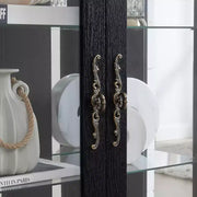 Vitrina de cristal iluminada con estantes ajustables: elegante vitrina de 2 puertas con cajón integrado, incluye bombilla