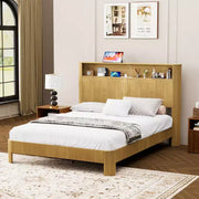 Estructura de cama ModernLuxe tamaño Queen/Full XL con cabecera de almacenamiento, estación de carga integrada, diseño ondulado, soporte silencioso
