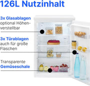 Refrigerador Bomann® sin compartimento congelador | Clase energética C | 85 cm | 5 años de garantía en el compresor | Frigorífico pequeño | 0-8 °C | silencioso 35 dB | 3 estantes | Refrigerador estándar 126 L | VS 7258 blanco