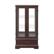 Vitrina de cristal iluminada con estantes ajustables: elegante vitrina de 2 puertas con cajón integrado, incluye bombilla