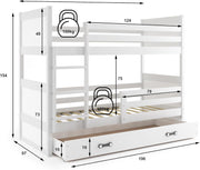 Interbeds Litera 200x90 cm Cama alta con cajón Cama litera Cama de madera de pino Cama infantil Cama juvenil con somier y protección anticaídas (blanco, 200x90)