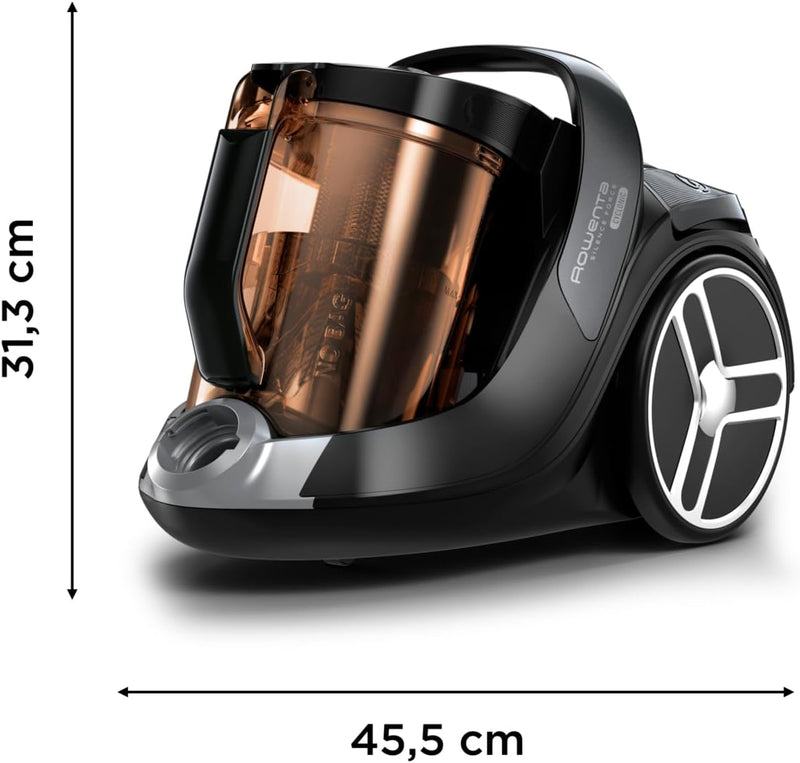 Aspiradora sin bolsa Rowenta Silence Force Cyclonic, aspiradora de trineo, potente, silenciosa, elegante, capacidad de 2,5 L, con accesorios, fabricada en Francia RO7230EA, gris/naranja