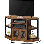 Mueble esquinero para TV estilo rústico, centro de entretenimiento y consola multimedia para televisores de hasta 55 pulgadas con toma de corriente