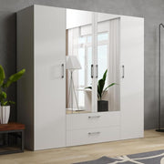 Brent - Armario con espejo, armario ropero (AnxAlxPr) 200x200x60 cm, armario con puertas, armario de dormitorio con estantes - Blanco