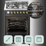 Cocina de gas GURARI con horno a gas GCH G 614 BR independiente 60 cm | Grill a gas | Rustipollo | Temporizador analógico eléctrico con función STOP | Cajón con sistema push-pull | Control de gas | Cocina tipo Range Cooker gas natural/propano