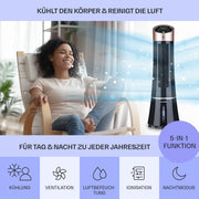 Klarstein 4 en 1: Enfriador de aire inteligente, ventilador, humidificador e ionizador I Depósito de agua de 6 L, oscilación, 30 W, 210 m³/h, temporizador I Aire acondicionado sin tubo de escape, aire acondicionado portátil, negro-oro rosa