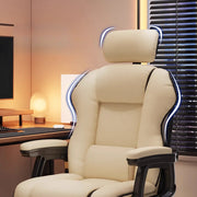 Silla ejecutiva ergonómica de cuero con respaldo alto color amarillo